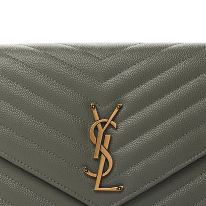 Saint Laurent Grain De Poudre Matelasse Chevron Monogram Envelope Clutch  Light Sage 7 of 7