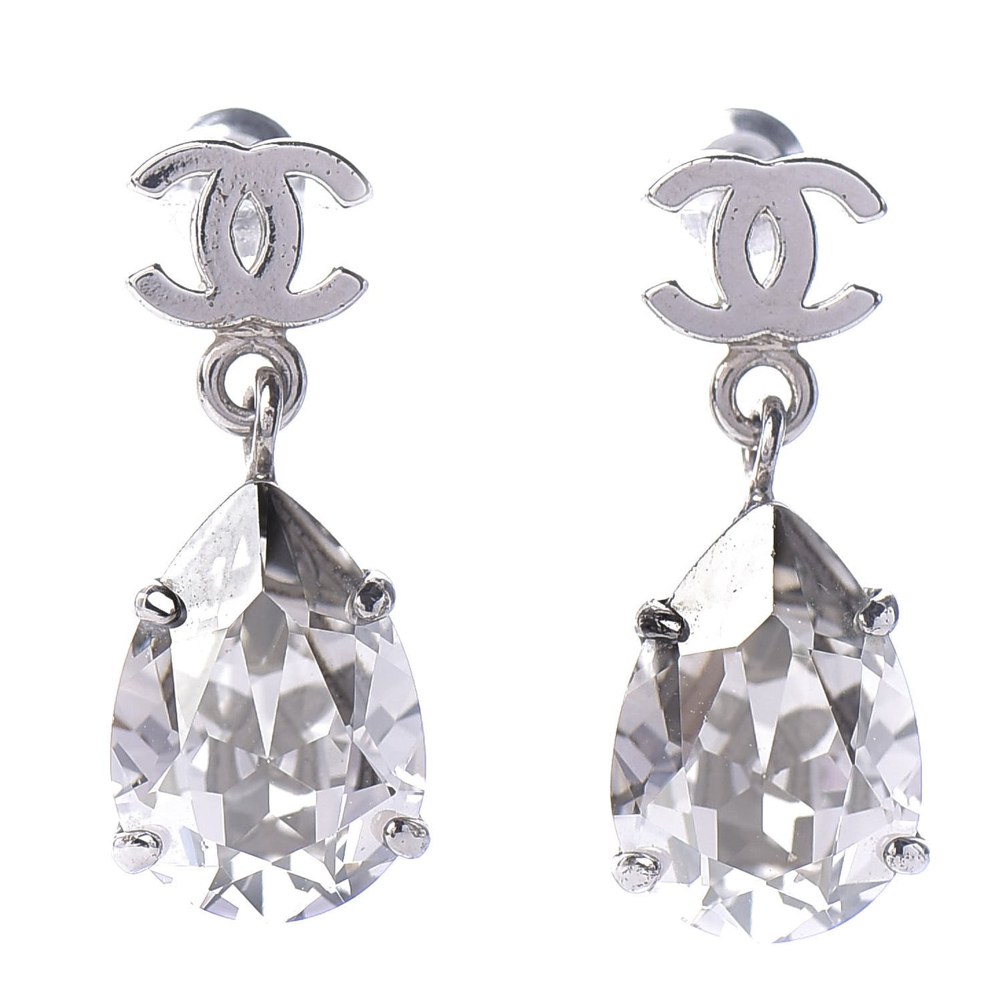 Crystal CC Tear Drop Earrings Silver