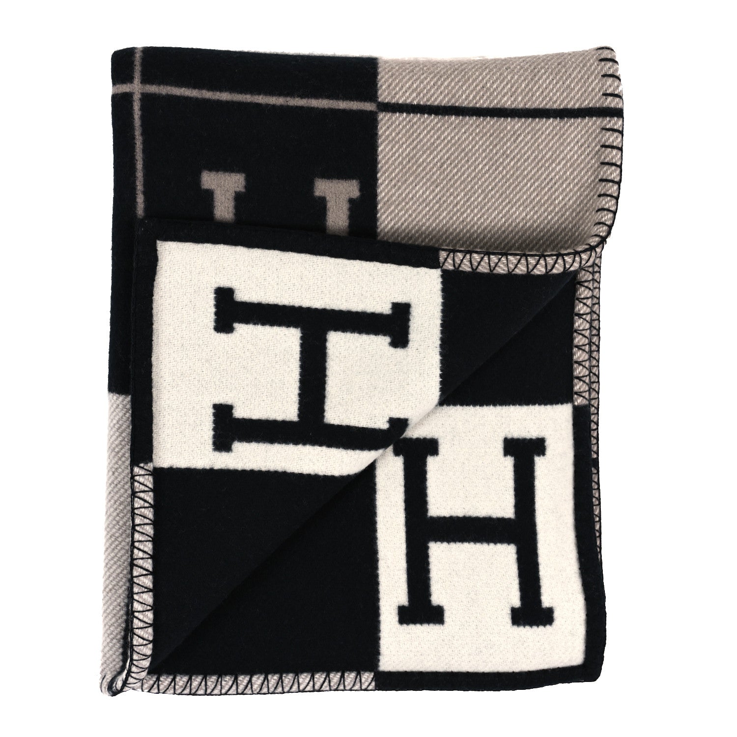 Hermes Wool Cashmere Avalon Blanket Ecru Gris Fonce 2 of 3