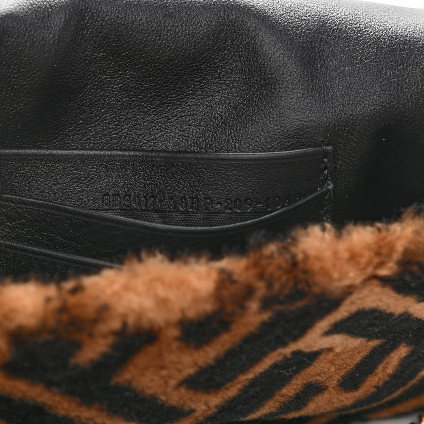 Shearling Vitello Dolce Macro FF 1974 Mini Baguette Tobacco Black