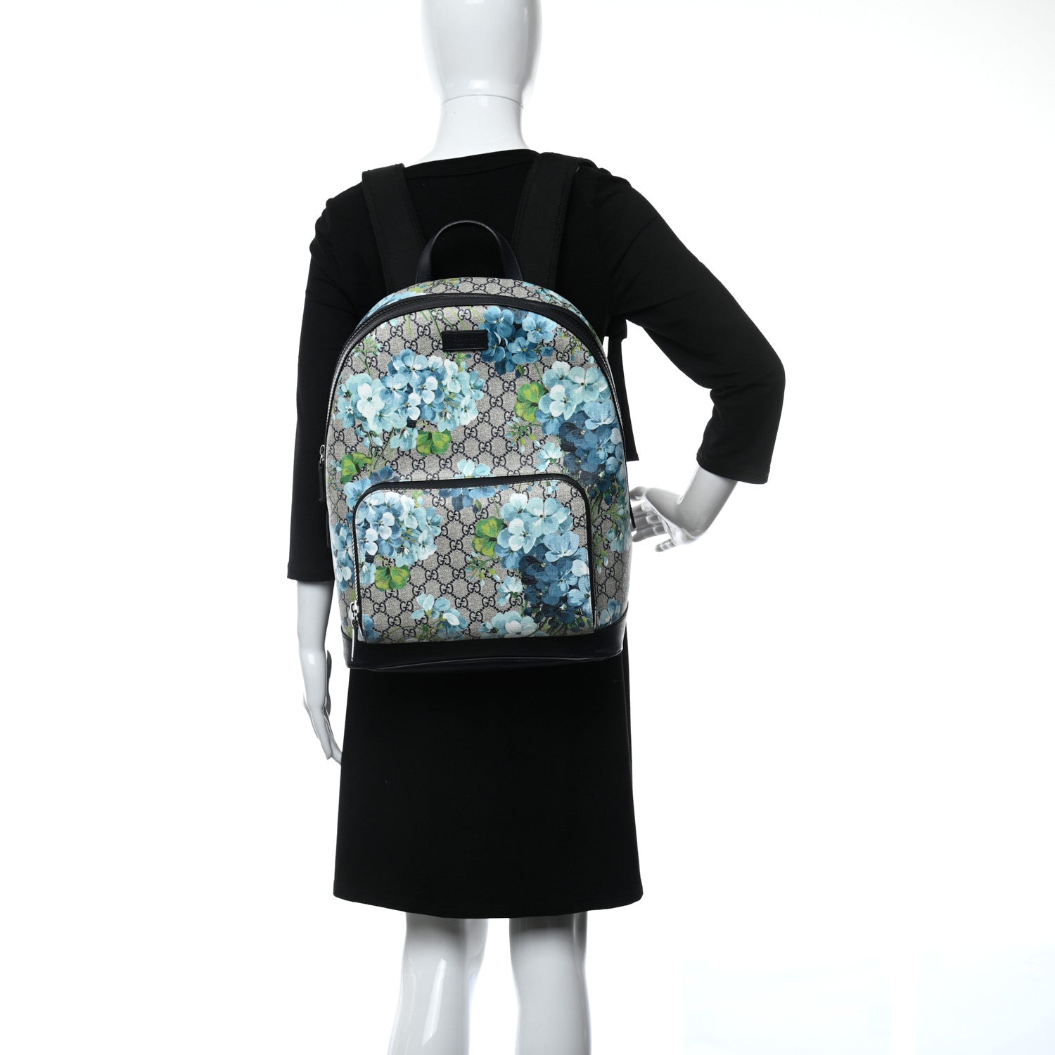 Gucci GG Supreme Monogram Blooms Medium Day Backpack Beige Blue Navy 2 of 12