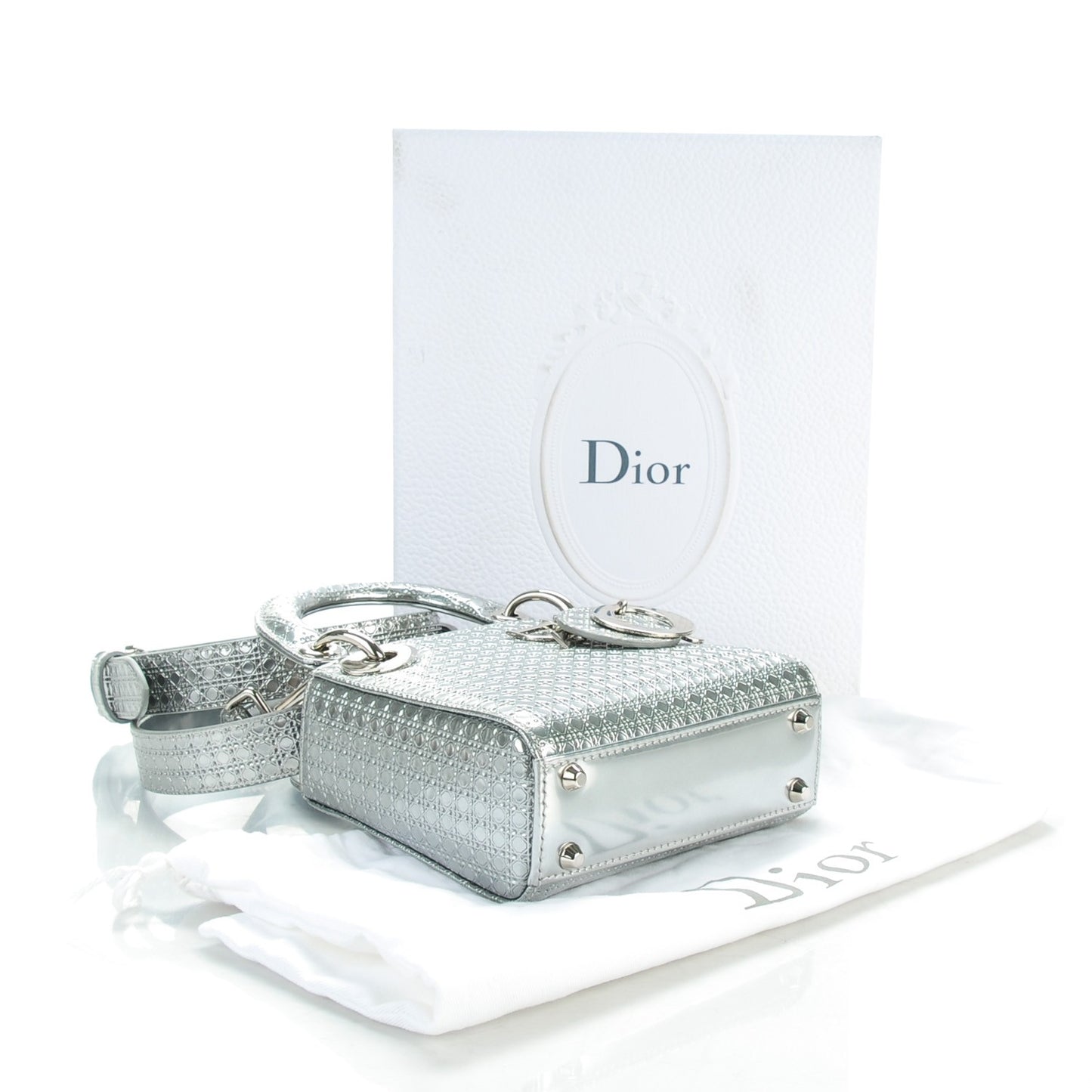 Metallic Patent Micro-Cannage Micro Lady Dior Silver