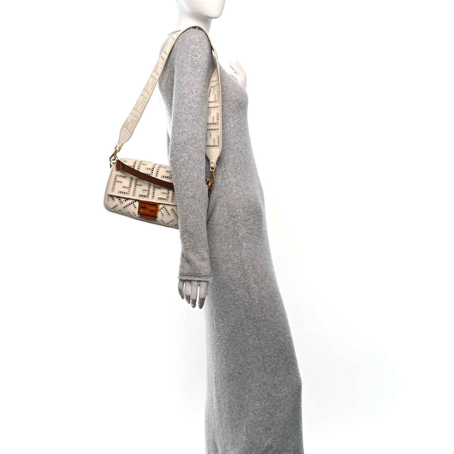Canvas Cuoio Agata FF Ajour Embroidered Baguette Grezzo Cuoio
