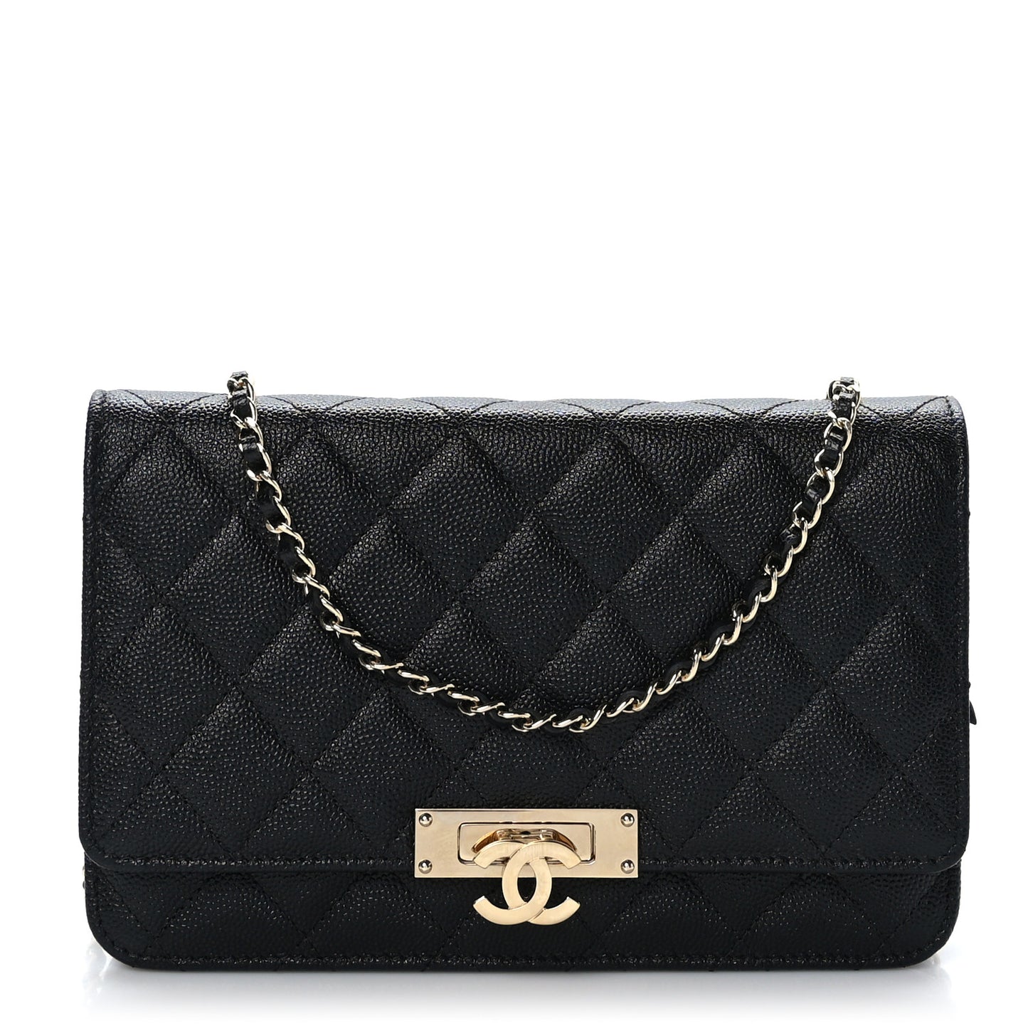 Caviar Quilted Golden Class Wallet On Chain WOC Black
