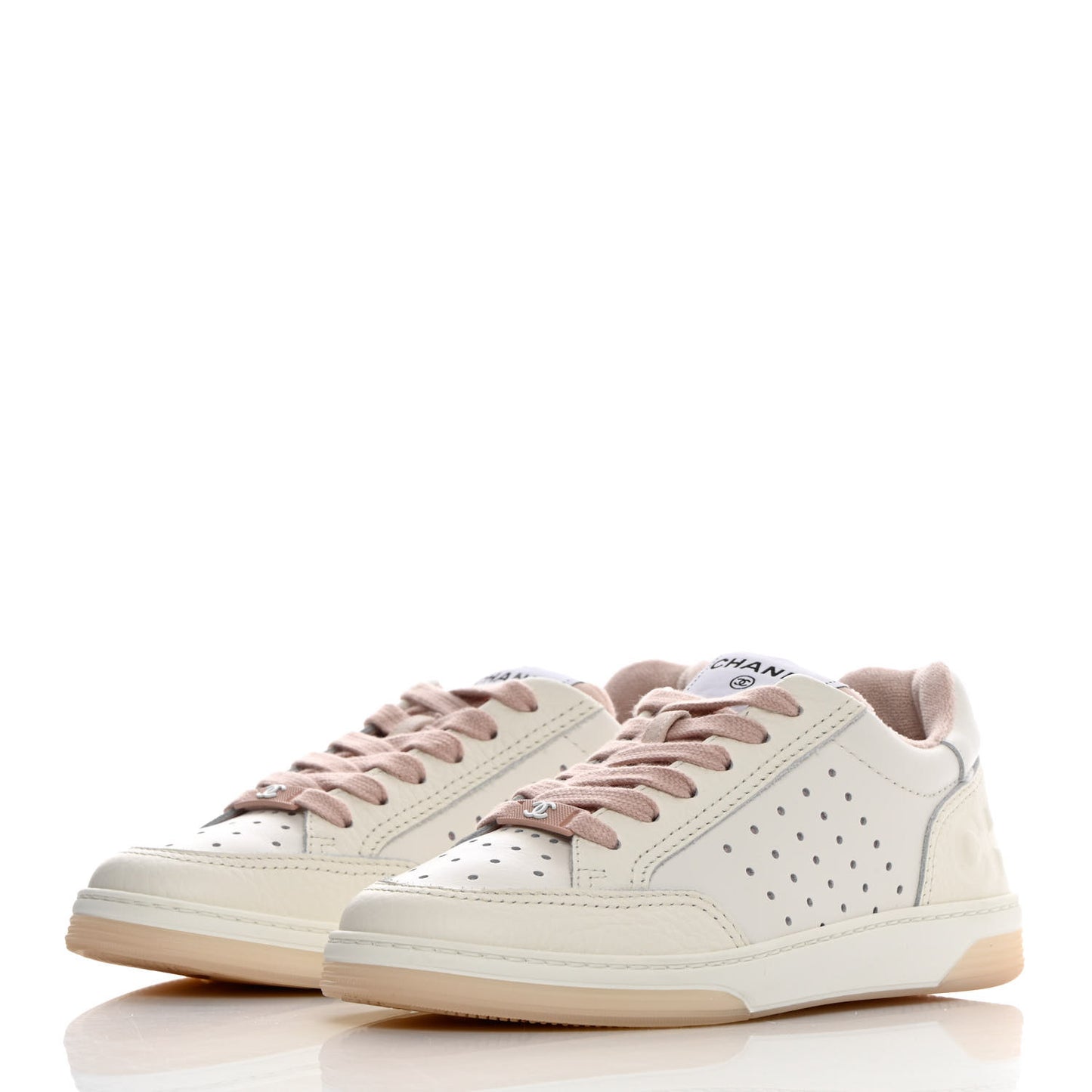 Grained Calfskin Fabric Womens Logo Sneakers 35.5 White Light Pink