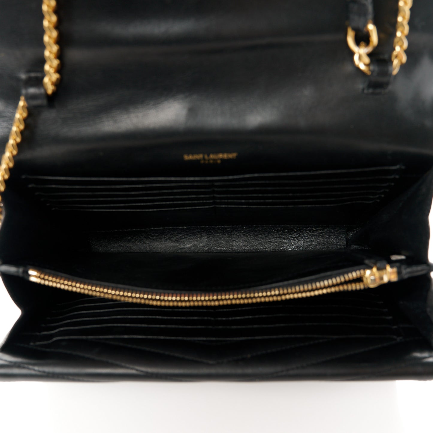 Lambskin Matelasse Chevron Monogram Sulpice Chain Wallet Black