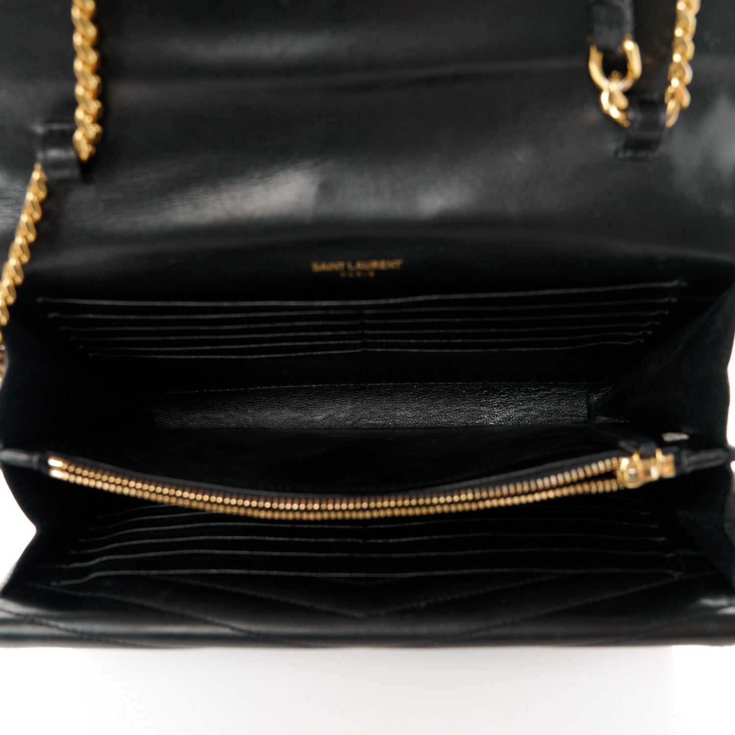 Saint Laurent Lambskin Matelasse Chevron Monogram Sulpice Chain Wallet Black 5 of 12