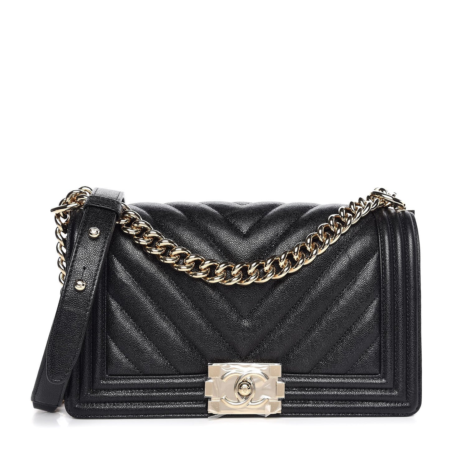 Caviar Chevron Quilted Medium Boy Flap Black