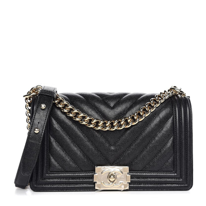 Chanel Caviar Chevron Quilted Medium Boy Flap Black 1 of 8