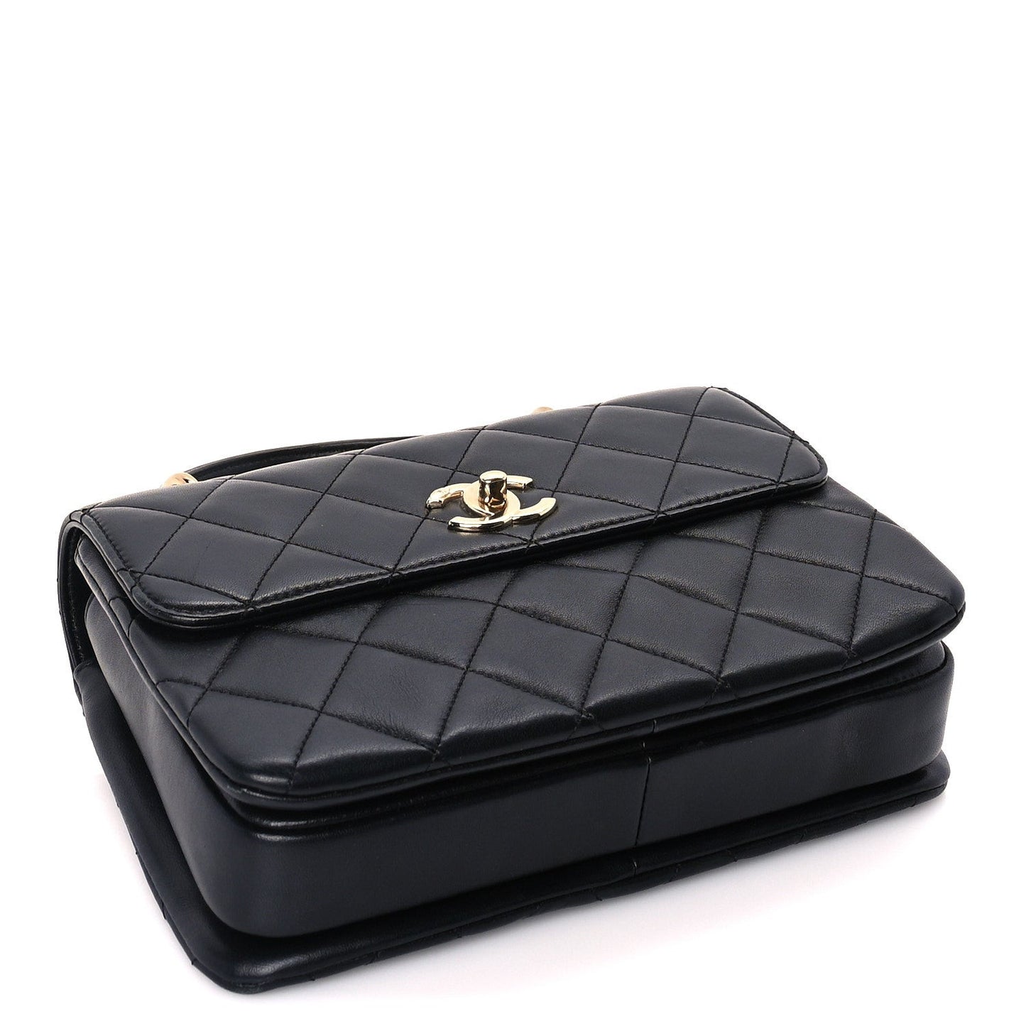 Lambskin Quilted Small Trendy CC Dual Handle Flap Bag  Black