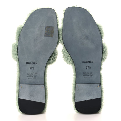 Hermes Woolskin Oran Sandals 37.5 Vert D’eau 5 of 8