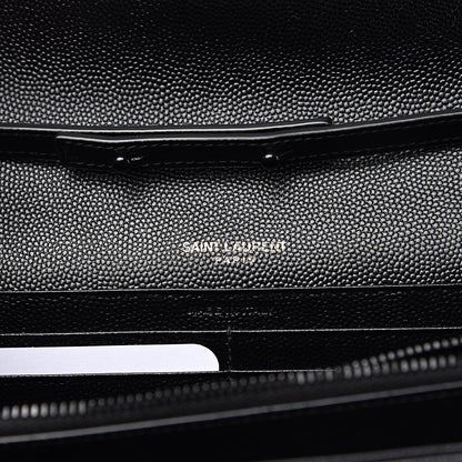 Saint Laurent Grain De Poudre Matelasse Chevron Monogram Chain Wallet Black 6 of 10
