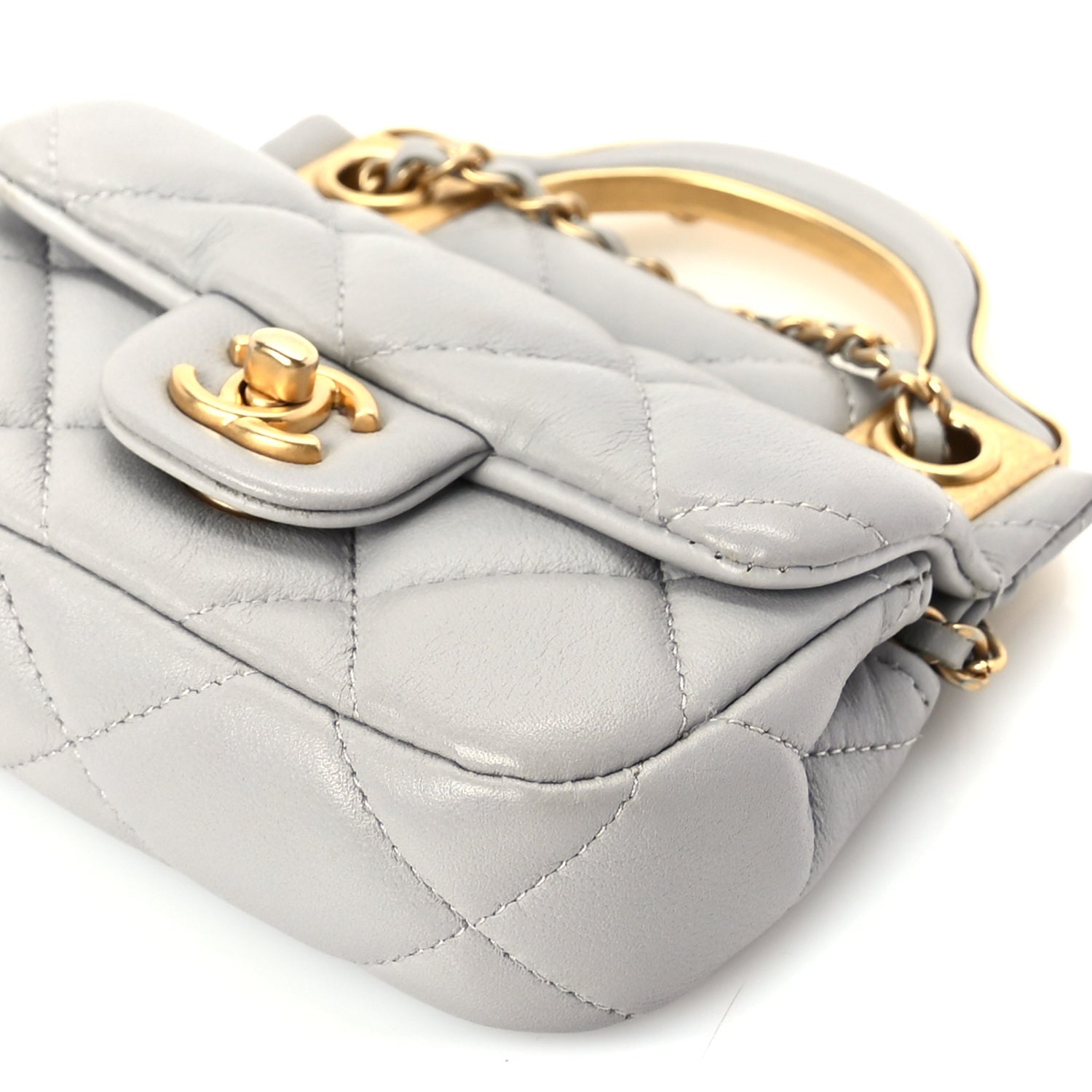 Chanel Calfskin Quilted Lady Handle Flap Card Holder With Chain  Grey 9 of 9