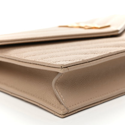 Saint Laurent Grain De Poudre Matelasse Chevron Monogram Envelope Chain Wallet Dark Beige 8 of 10