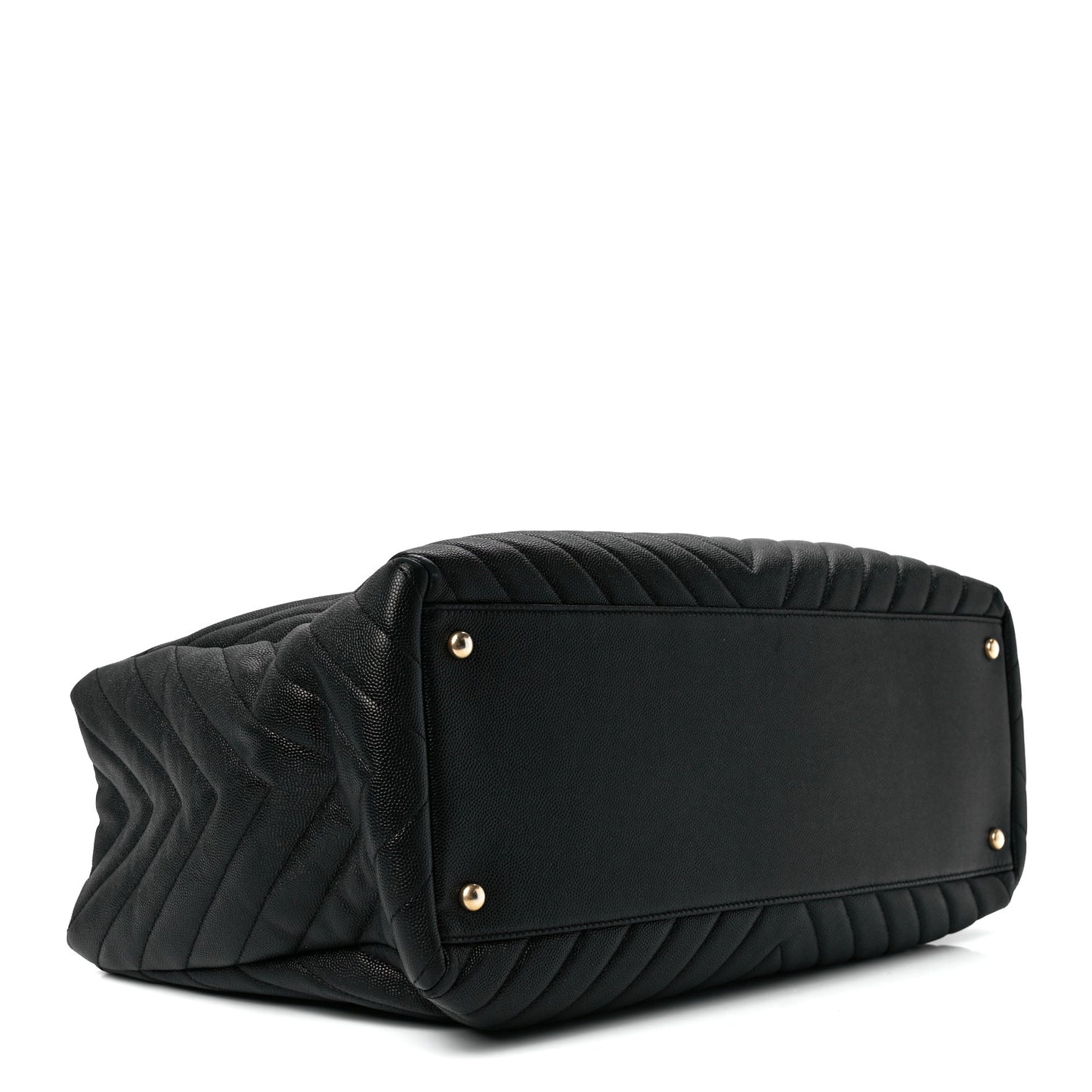 Caviar Chevron Large Coco Handle Shopping Tote Black