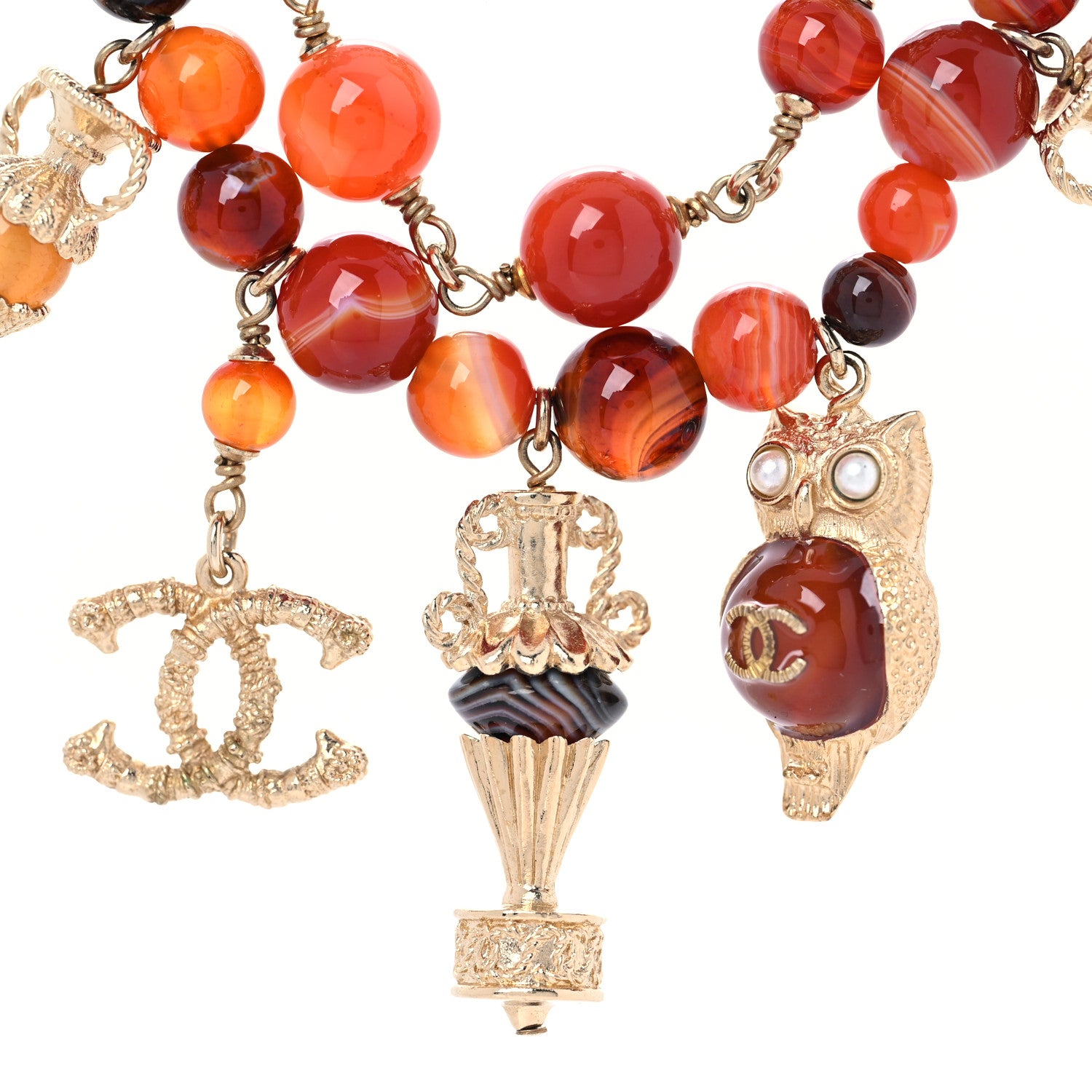 Chanel Multi Strand CC Short Necklace Gold Orange 3 of 5