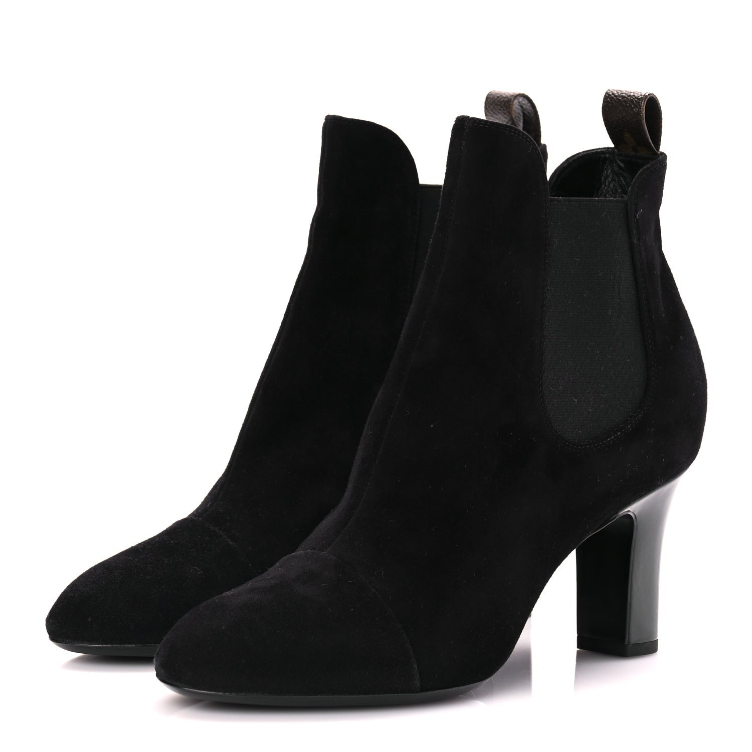 Louis Vuitton Suede Monogram Uniformes Cap Toe Chelsea 75mm Ankle Boots 38.5 Black 3 of 8