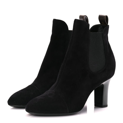 Louis Vuitton Suede Monogram Uniformes Cap Toe Chelsea 75mm Ankle Boots 38.5 Black 3 of 8