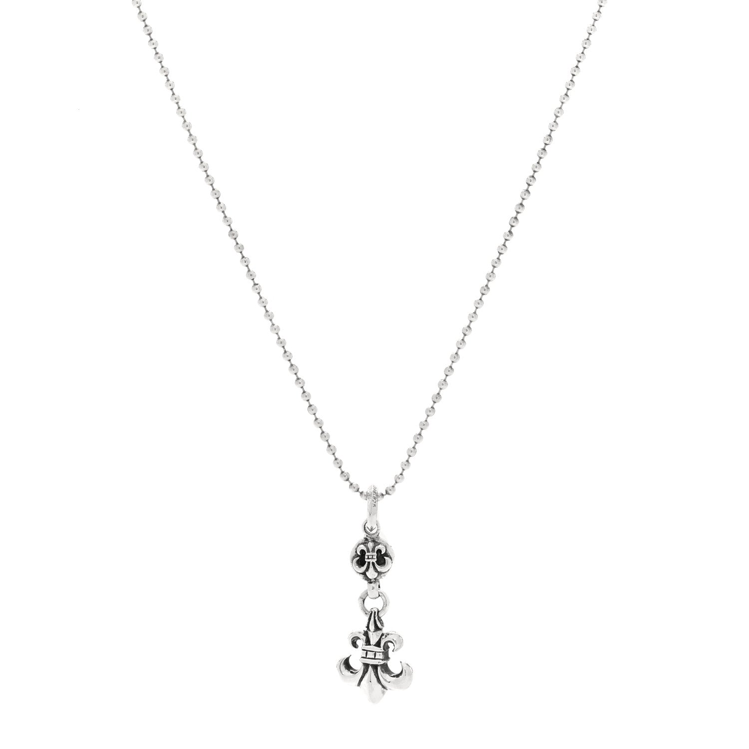 Chrome Hearts Sterling Silver Ball BS Fleur de Lis Pendant Necklace 1 of 5
