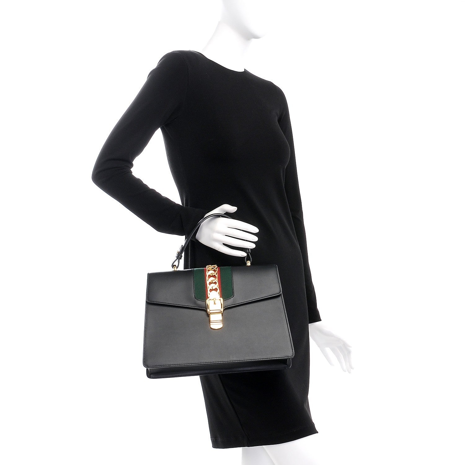 Gucci Calfskin Medium Sylvie Top Handle Bag Black 3 of 8