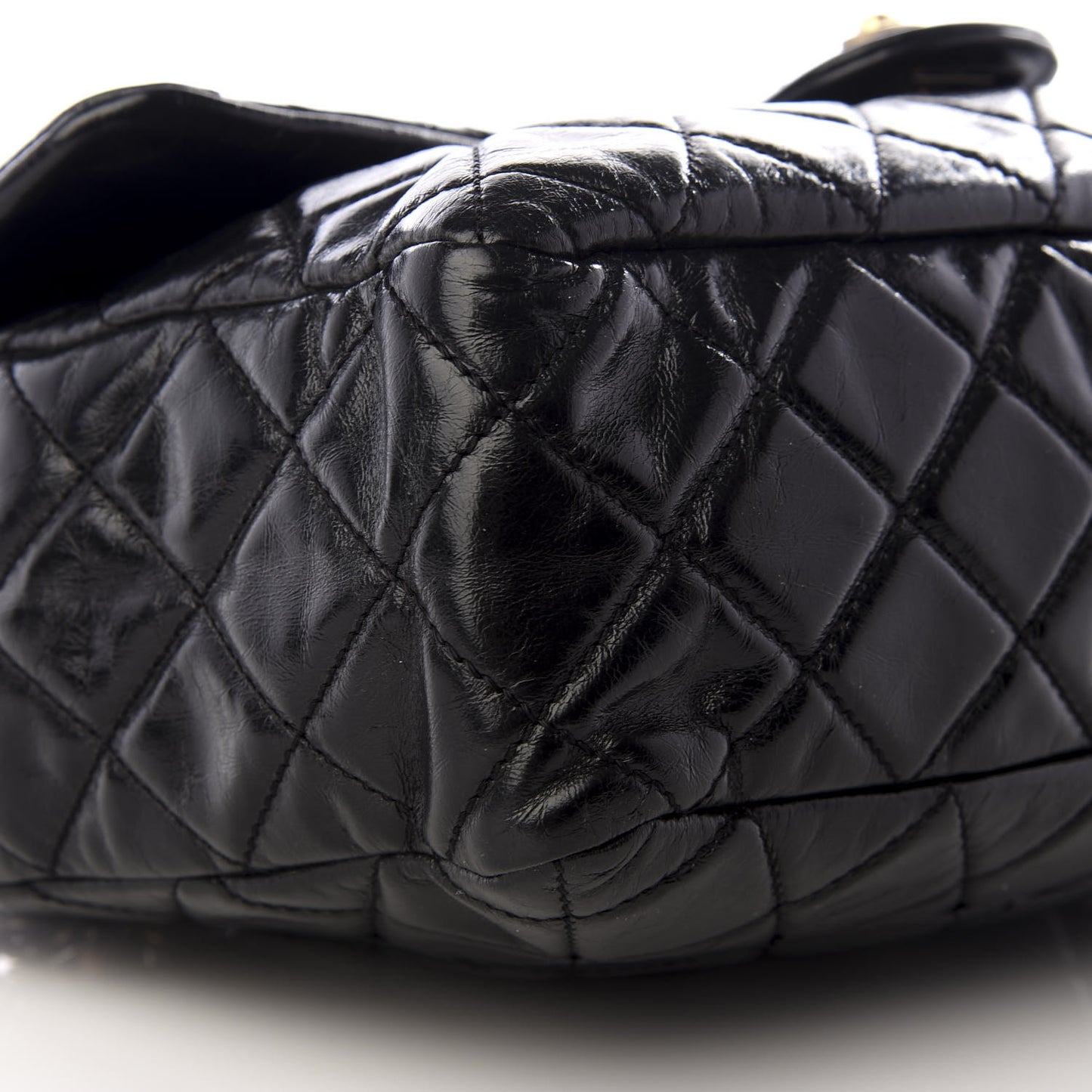 Glazed Calfskin Castle Rock Medium Flap Black