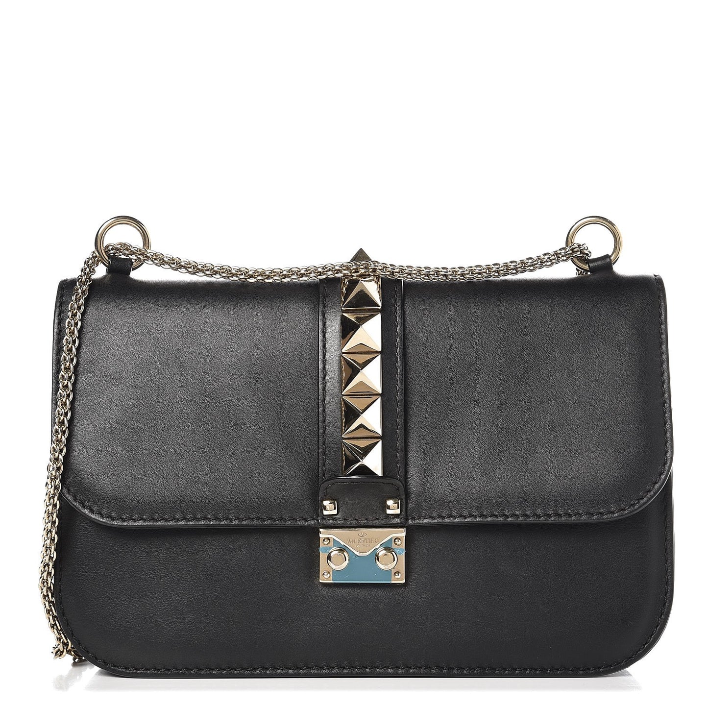 Vitello Medium Glam Lock Rockstud Flap Black