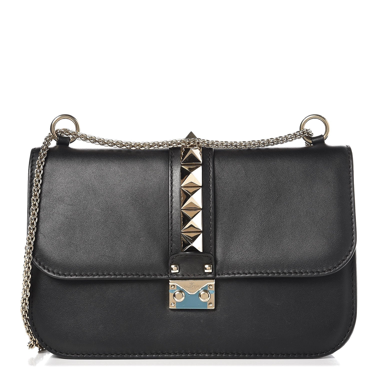Valentino Garavani Vitello Medium Glam Lock Rockstud Flap Black 1 of 7