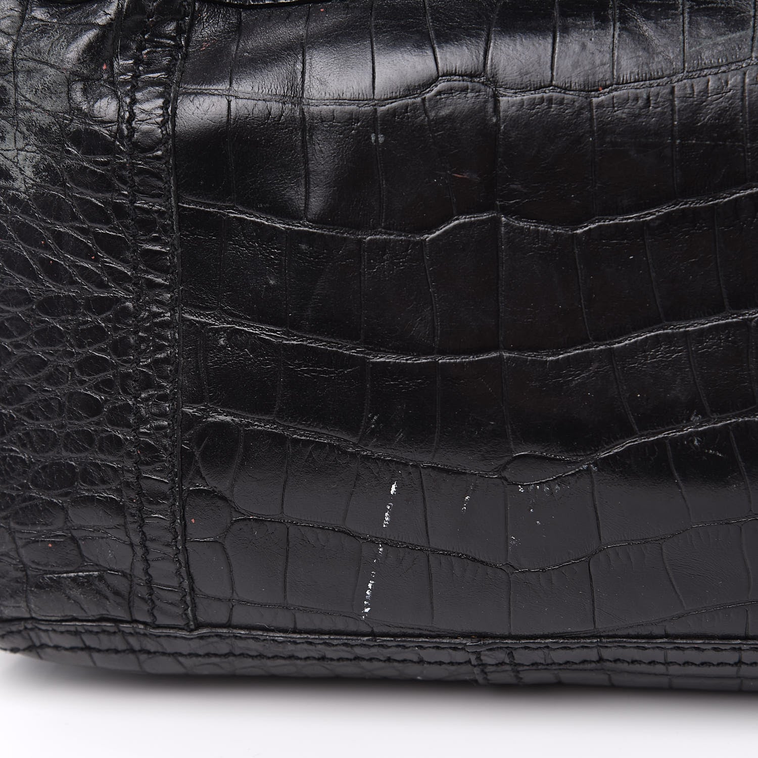 Prada Shiny Calfskin Crocodile Embossed Tote Black 10 of 17