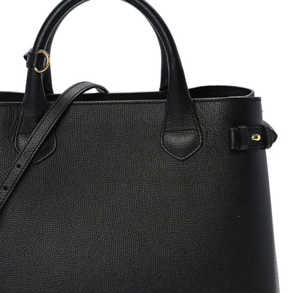 Burberry Grainy Calfskin House Check Medium Banner Tote Black 6 of 8