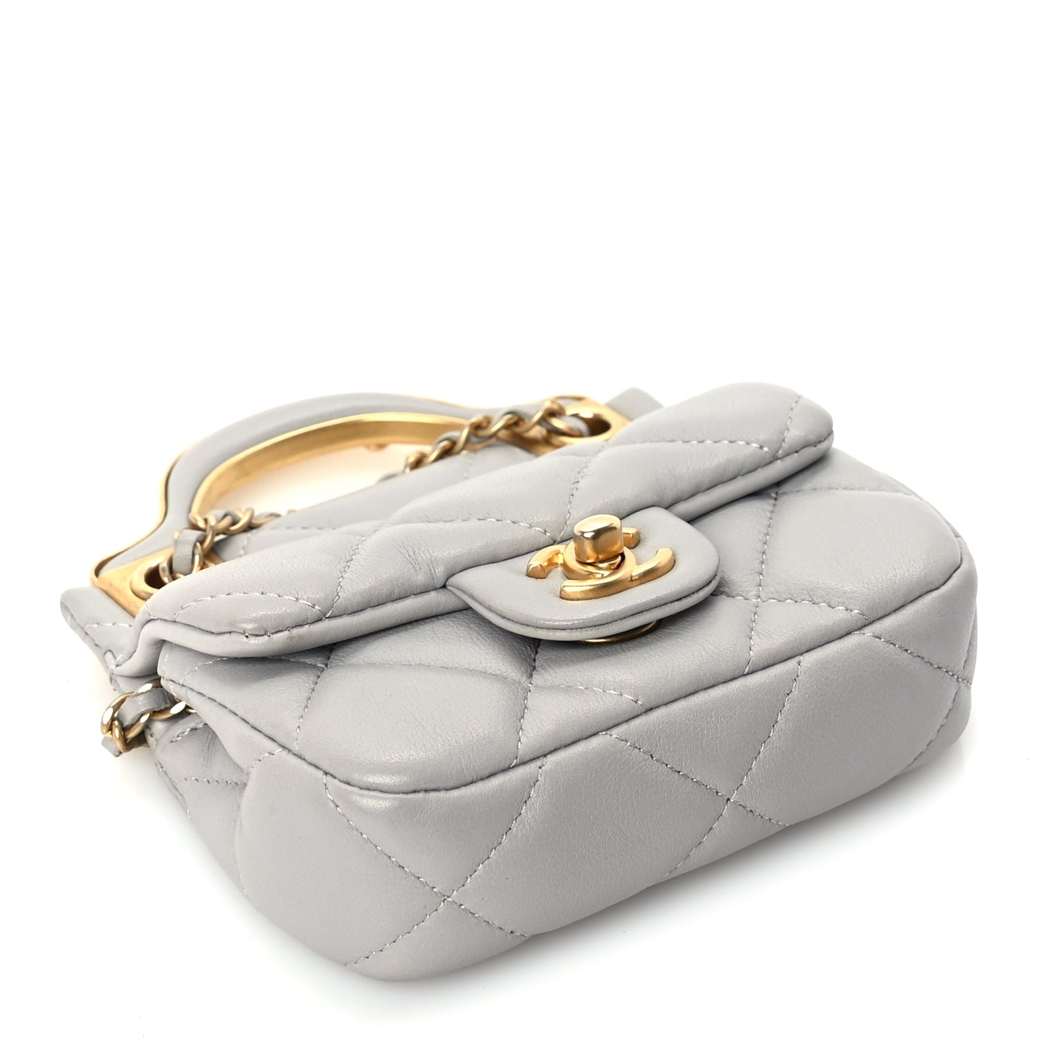 Chanel Calfskin Quilted Lady Handle Flap Card Holder With Chain  Grey 3 of 9