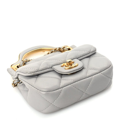 Chanel Calfskin Quilted Lady Handle Flap Card Holder With Chain  Grey 3 of 9