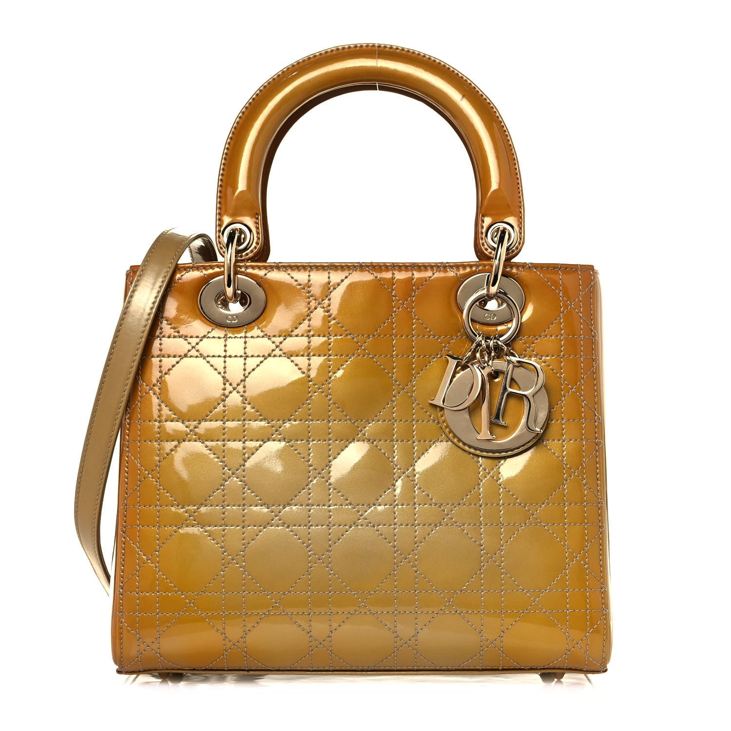 Christian Dior Metallic Patent Cannage Medium Lady Dior Yellow 1 of 8