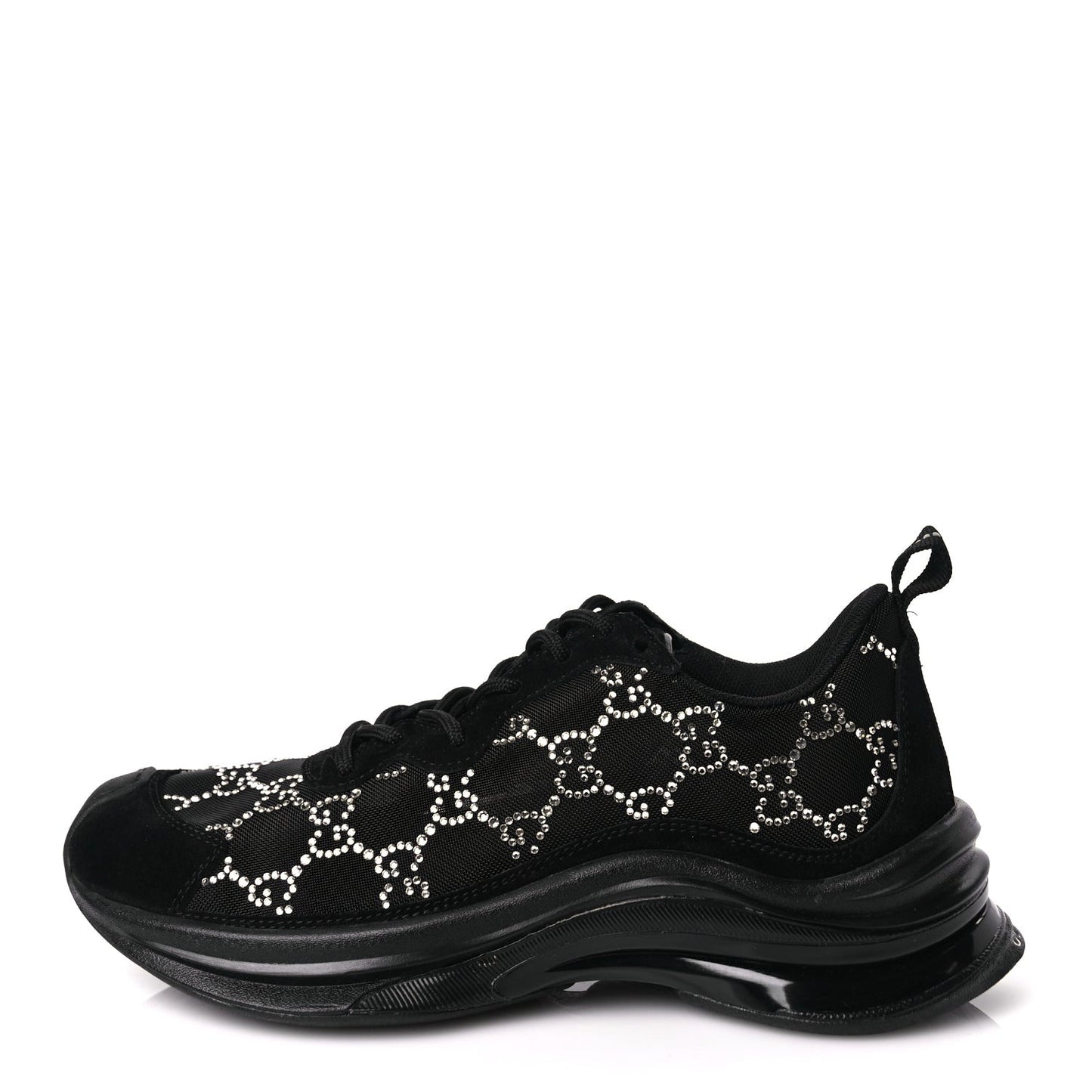 Tela Retino Mesh Crystal Suede GG Monogram Womens  Run Sneakers 36 Black Silver
