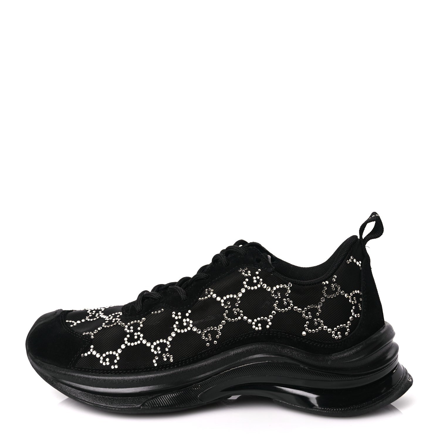 Gucci Tela Retino Mesh Crystal Suede GG Monogram Womens  Run Sneakers 36 Black Silver 1 of 8