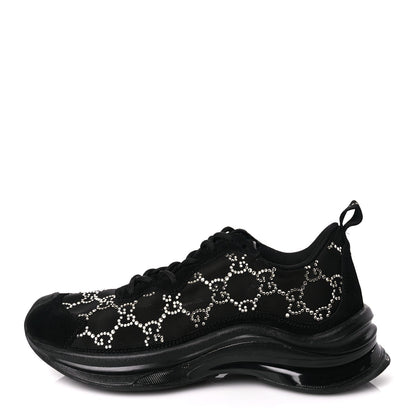 Gucci Tela Retino Mesh Crystal Suede GG Monogram Womens  Run Sneakers 36 Black Silver 1 of 8