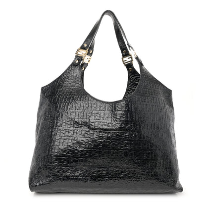 Fendi Crinkled Patent FF Hobo Shoulder Bag Black 1 of 11