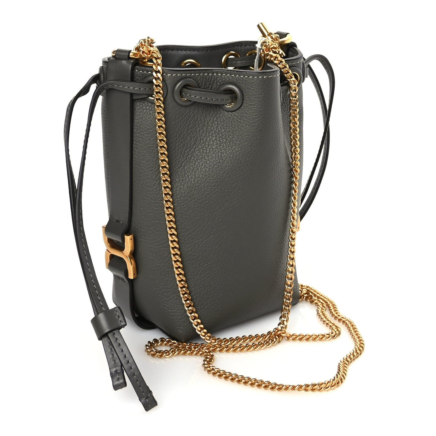 Grained Calfskin Micro Marcie Bucket Bag Elephant Grey
