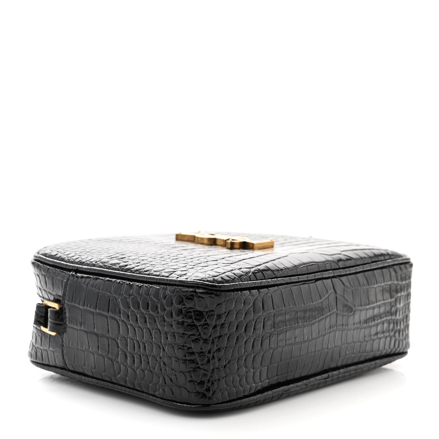 Saint Laurent Patent Calfskin Crocodile Embossed Monogram Lou Camera Bag Black 4 of 10