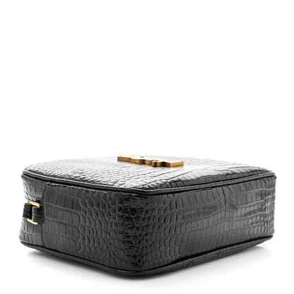 Saint Laurent Patent Calfskin Crocodile Embossed Monogram Lou Camera Bag Black 4 of 10