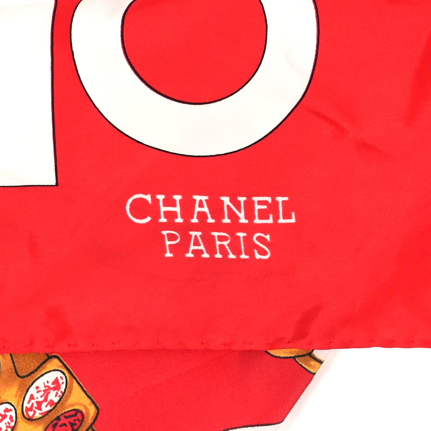 Silk Coco Chanel Square Scarf Red White