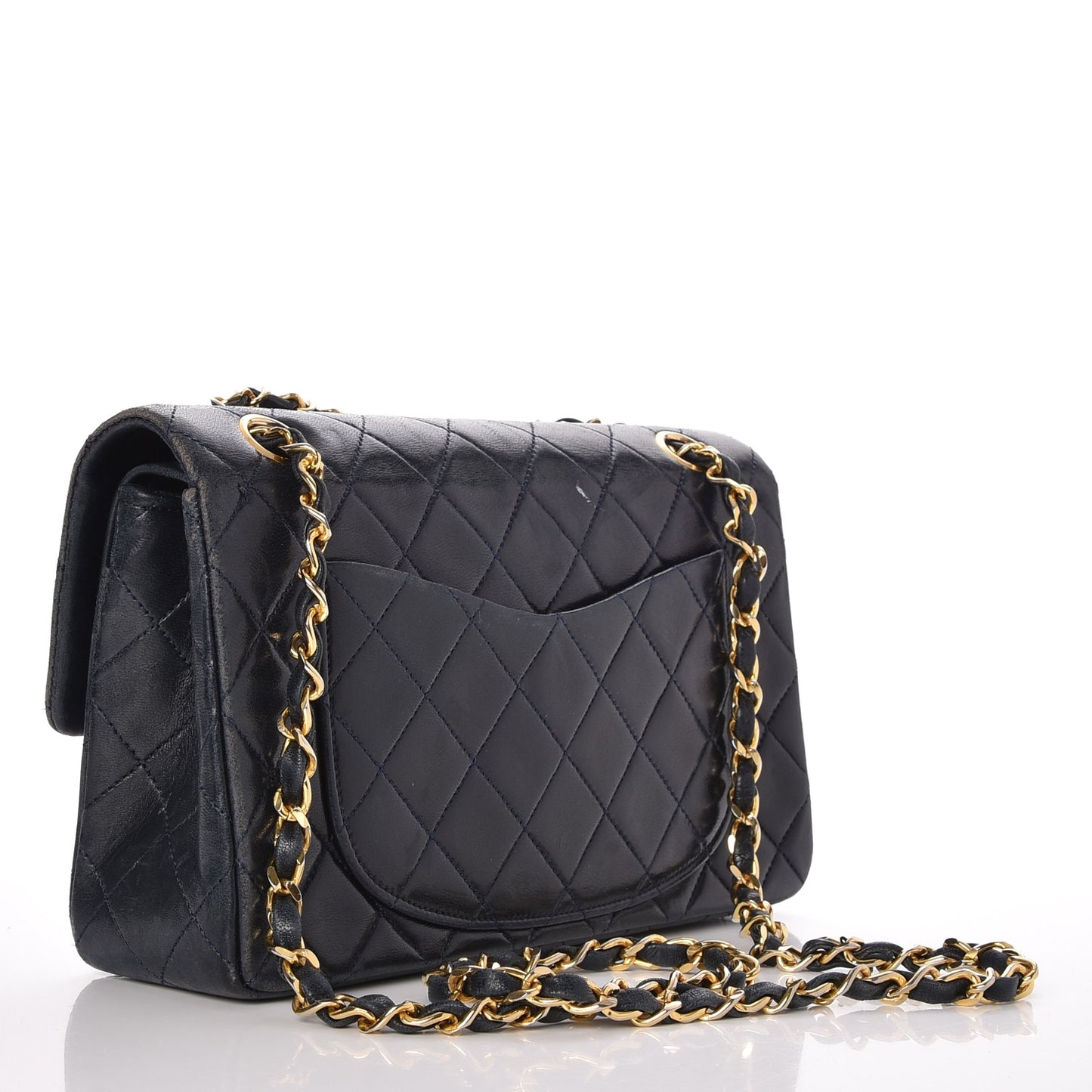 Lambskin Quilted Small Double Flap Navy