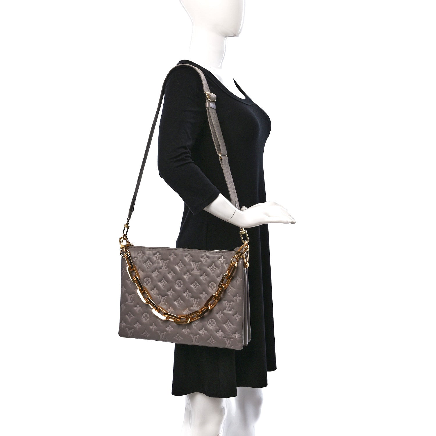 Louis Vuitton Lambskin Embossed Monogram Coussin MM Grey 2 of 11