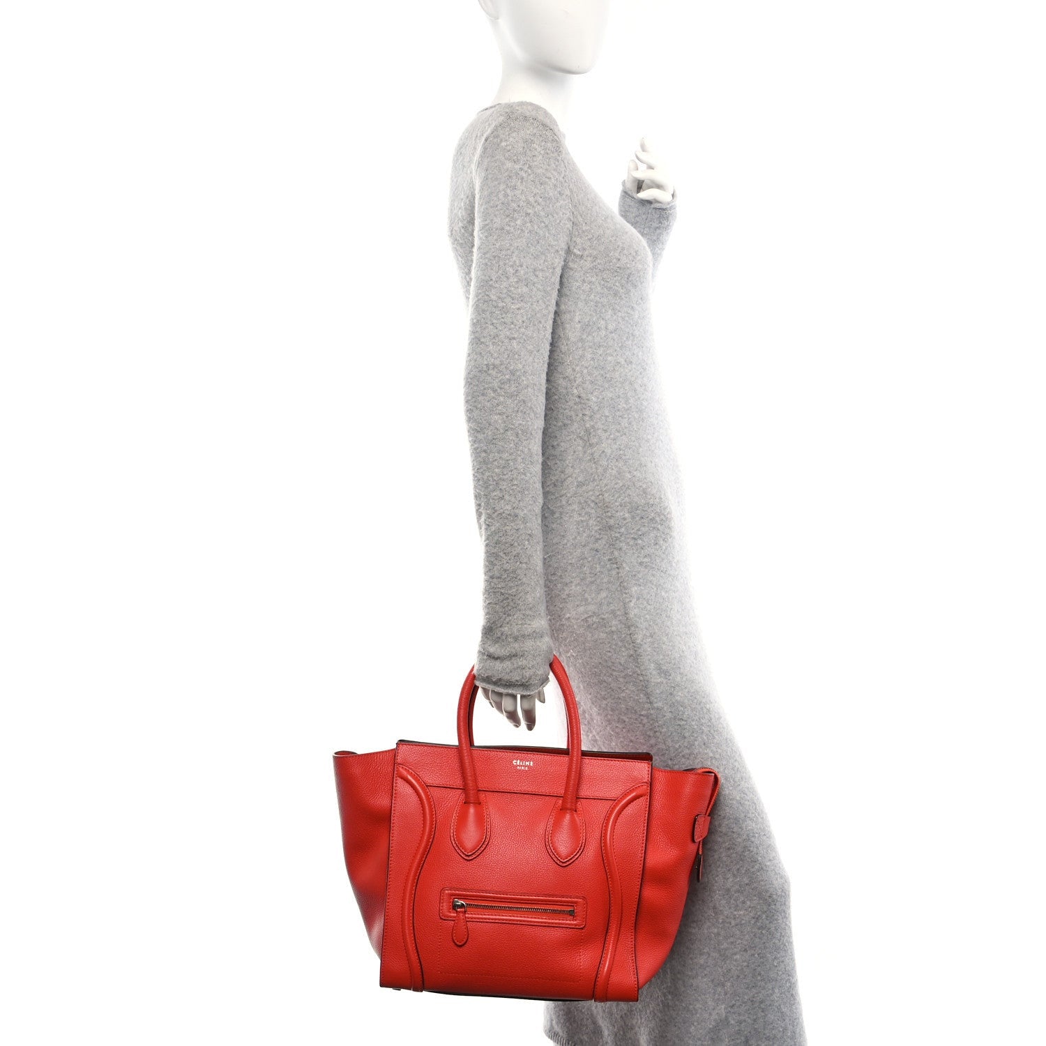 Celine Drummed Calfskin Mini Luggage Coquelicot 2 of 7