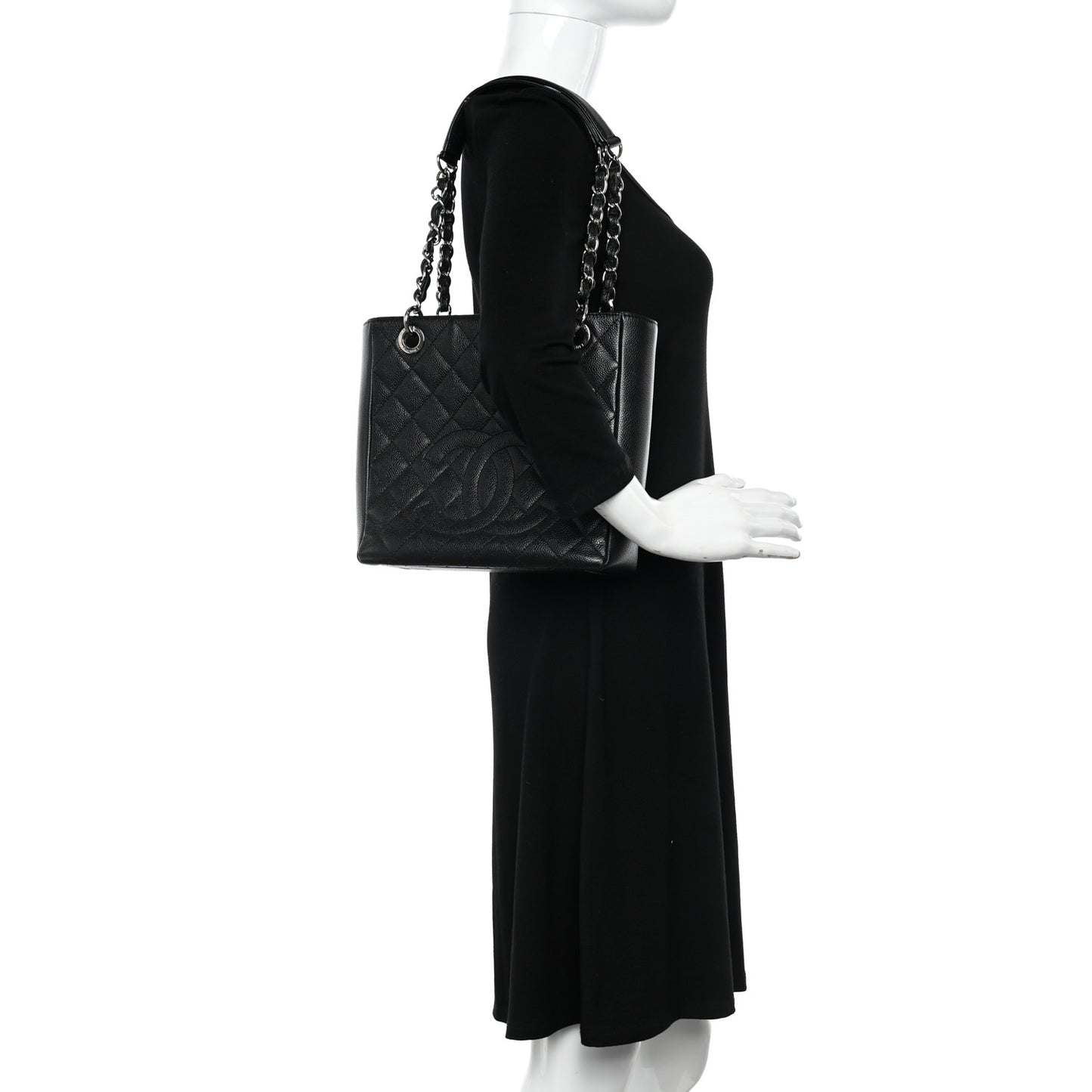 Caviar Quilted Petit Shopping Tote PST Black