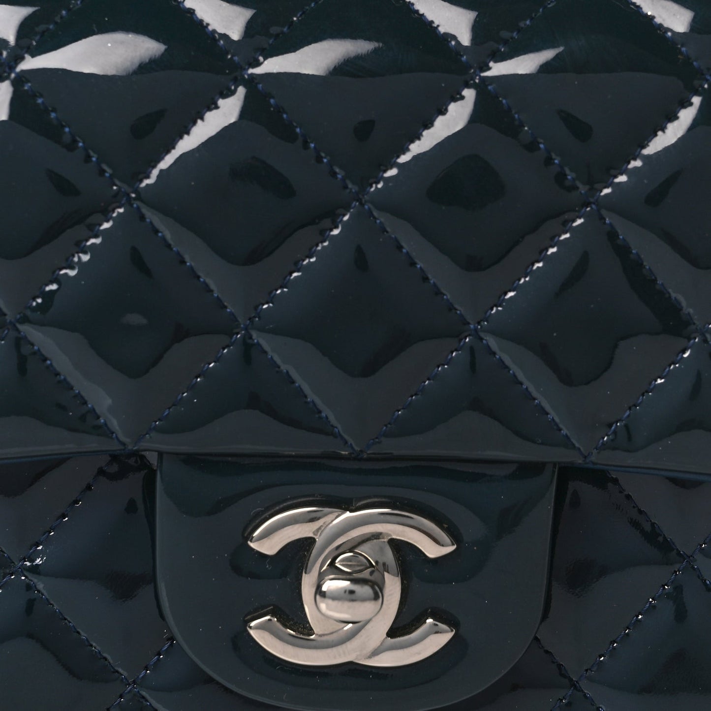 Patent Calfskin Quilted Mini Rectangular Flap Turquoise
