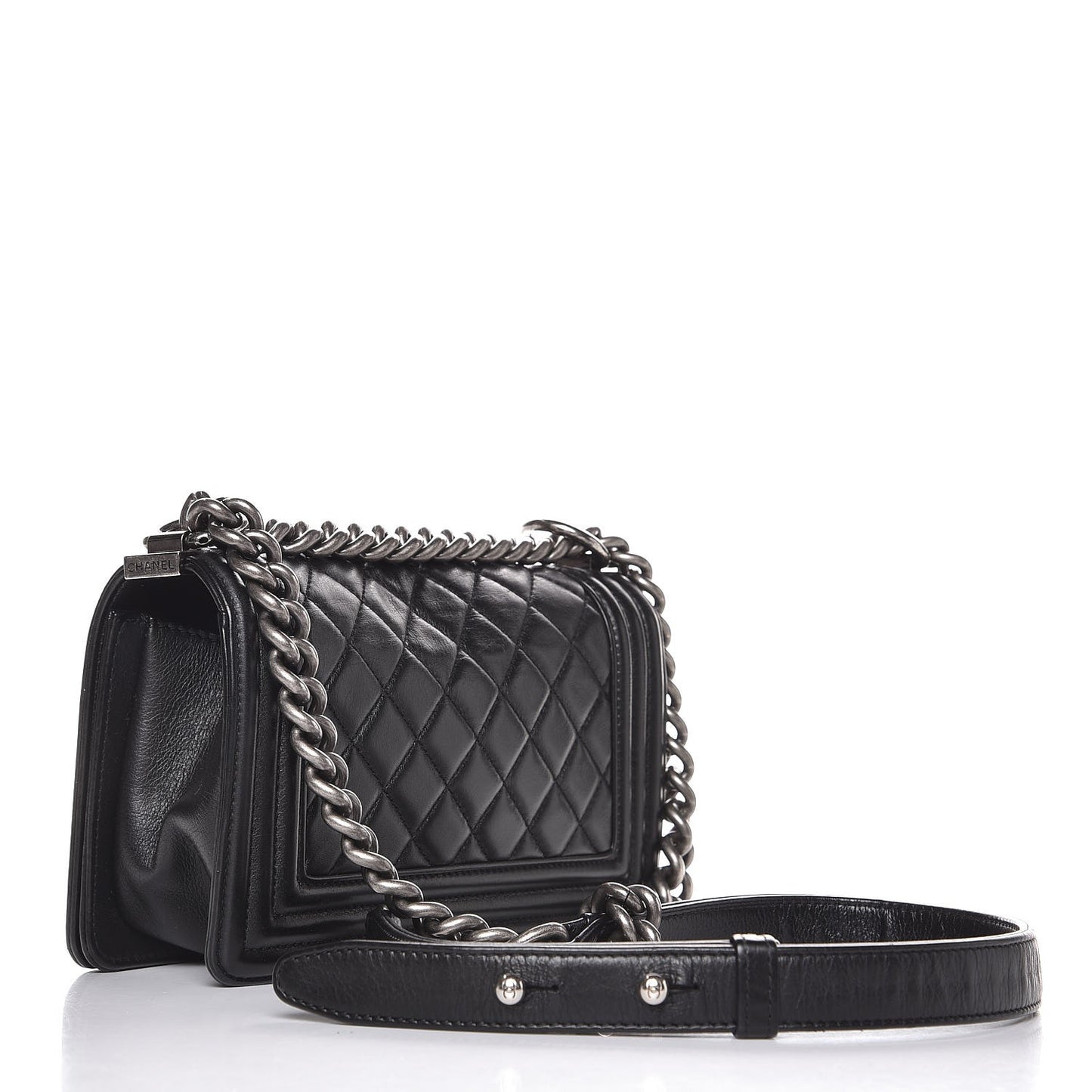 Lambskin Quilted Small Boy Flap Black