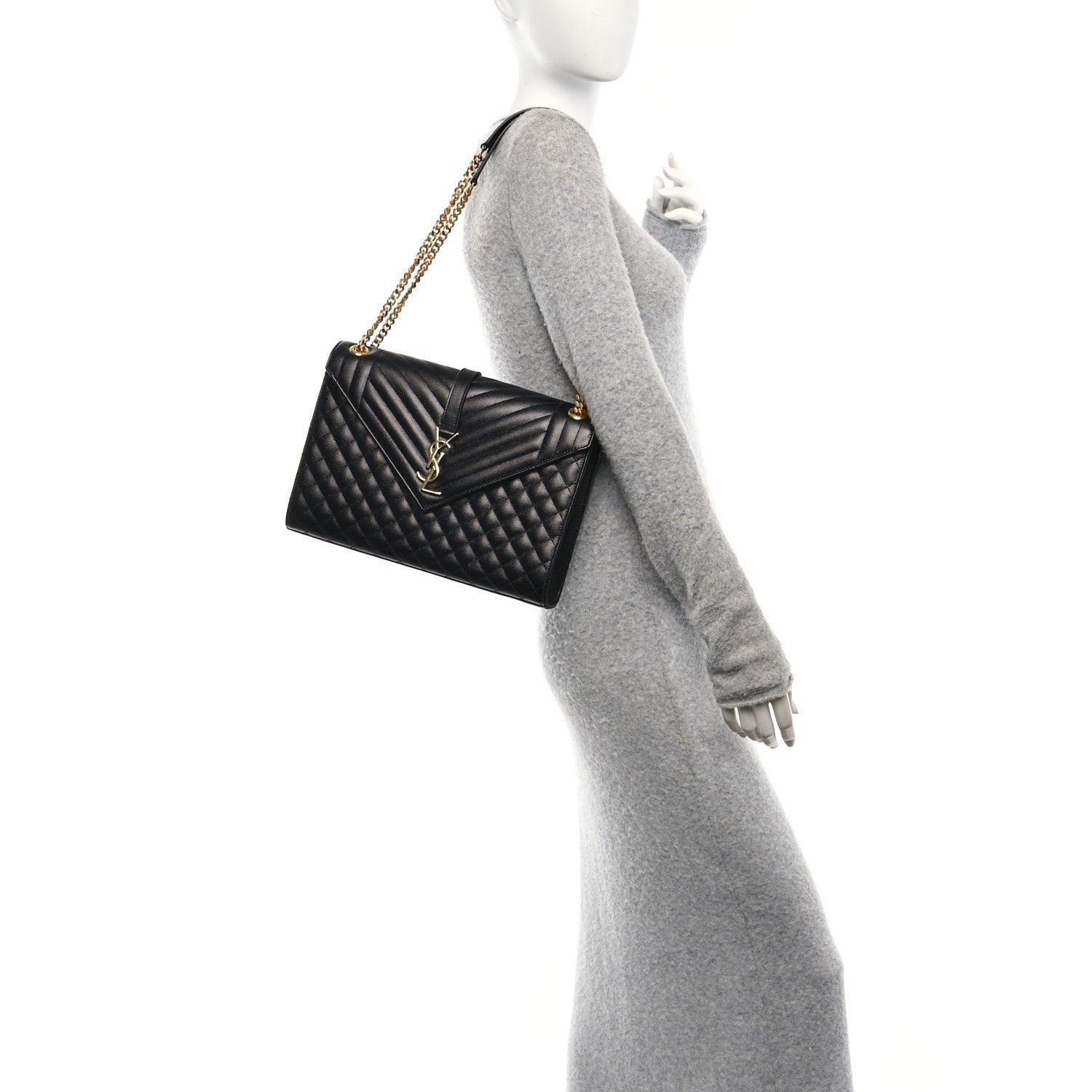 Saint Laurent Grain De Poudre Textured Mixed Matelasse Large Triquilt Monogram Satchel Black 2 of 7
