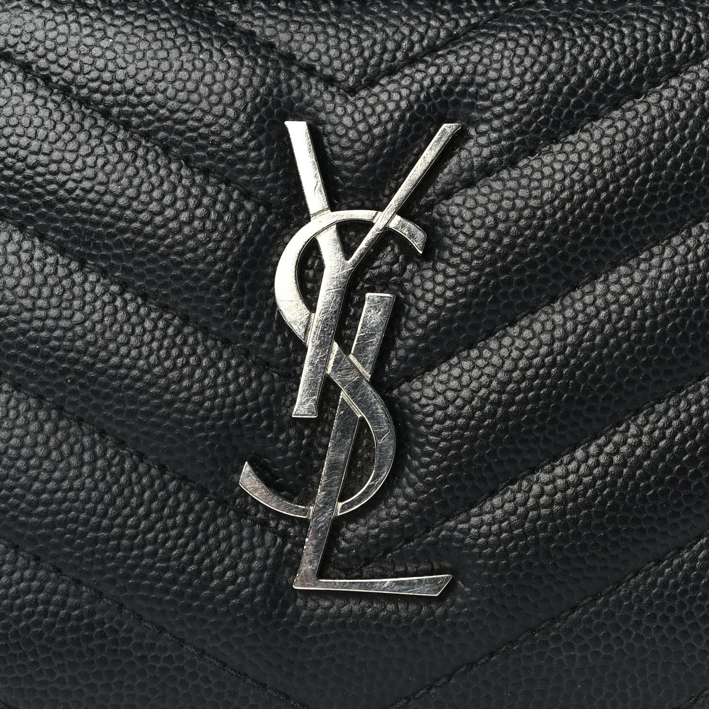 Grain De Poudre Matelasse Chevron Monogram Compact Zip Around Wallet  Black