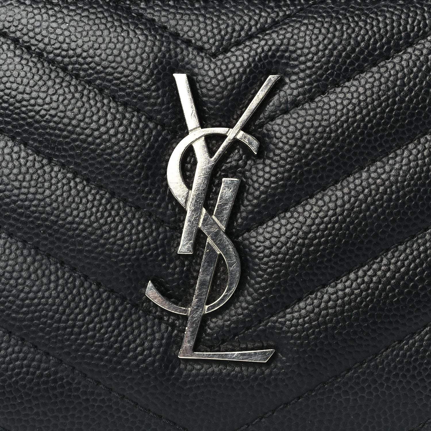 Saint Laurent Grain De Poudre Matelasse Chevron Monogram Compact Zip Around Wallet  Black 7 of 7