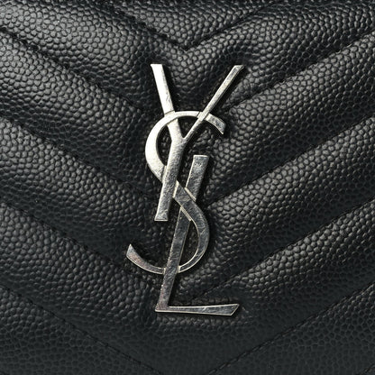 Saint Laurent Grain De Poudre Matelasse Chevron Monogram Compact Zip Around Wallet  Black 7 of 7